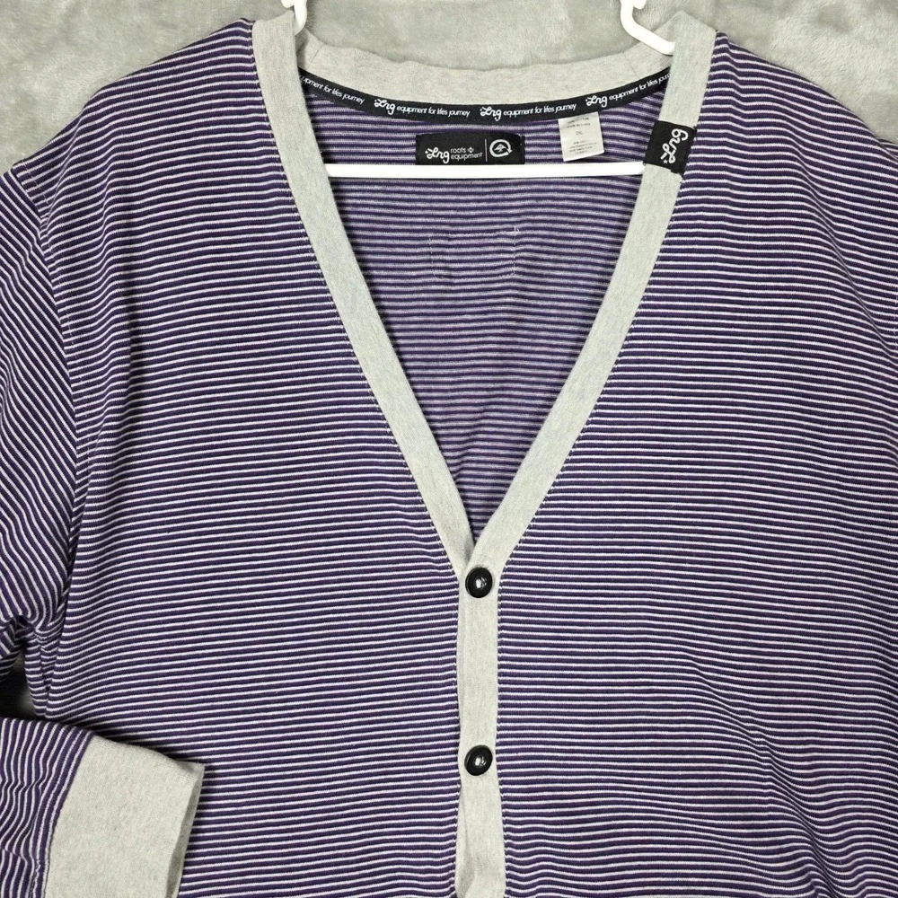 LRG‎ Lifted Research Group Striped V-Neck Cardigan 2XL Purple Gray 100% Cotton
